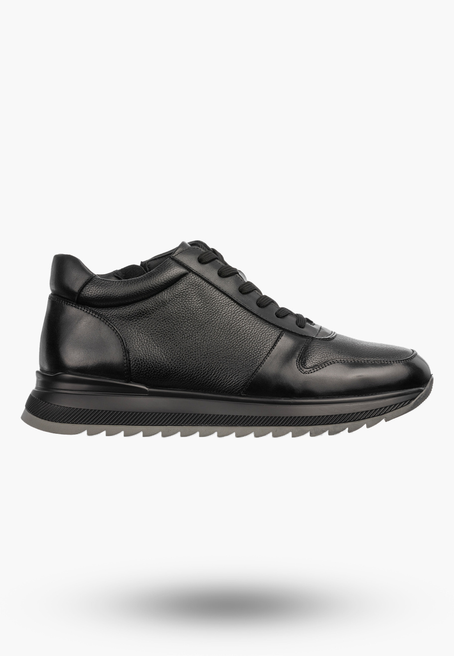 Trzewiki Skórzane Męskie Buty Sneakersy Wysokie PREMIUM SOLE Czarne