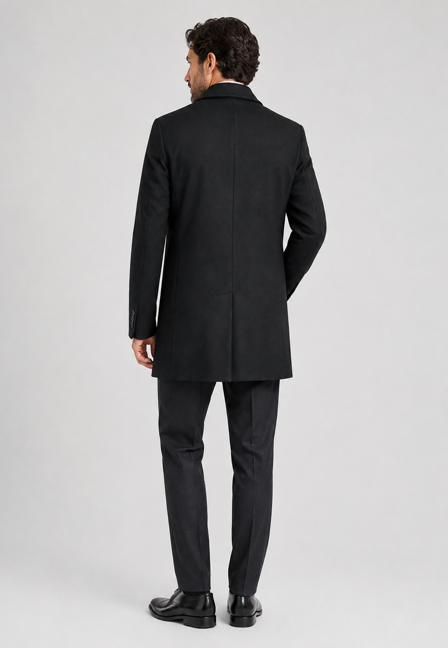 Płaszcz Męski Jednorzędowy Klasyczny Elegancki Casual Czarny