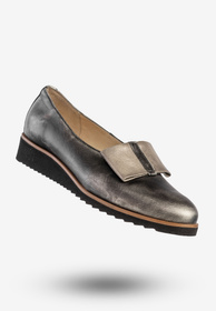 Półbuty Damskie Skórzane Buty Eleganckie Czarne Srebrzyste Piko 1612