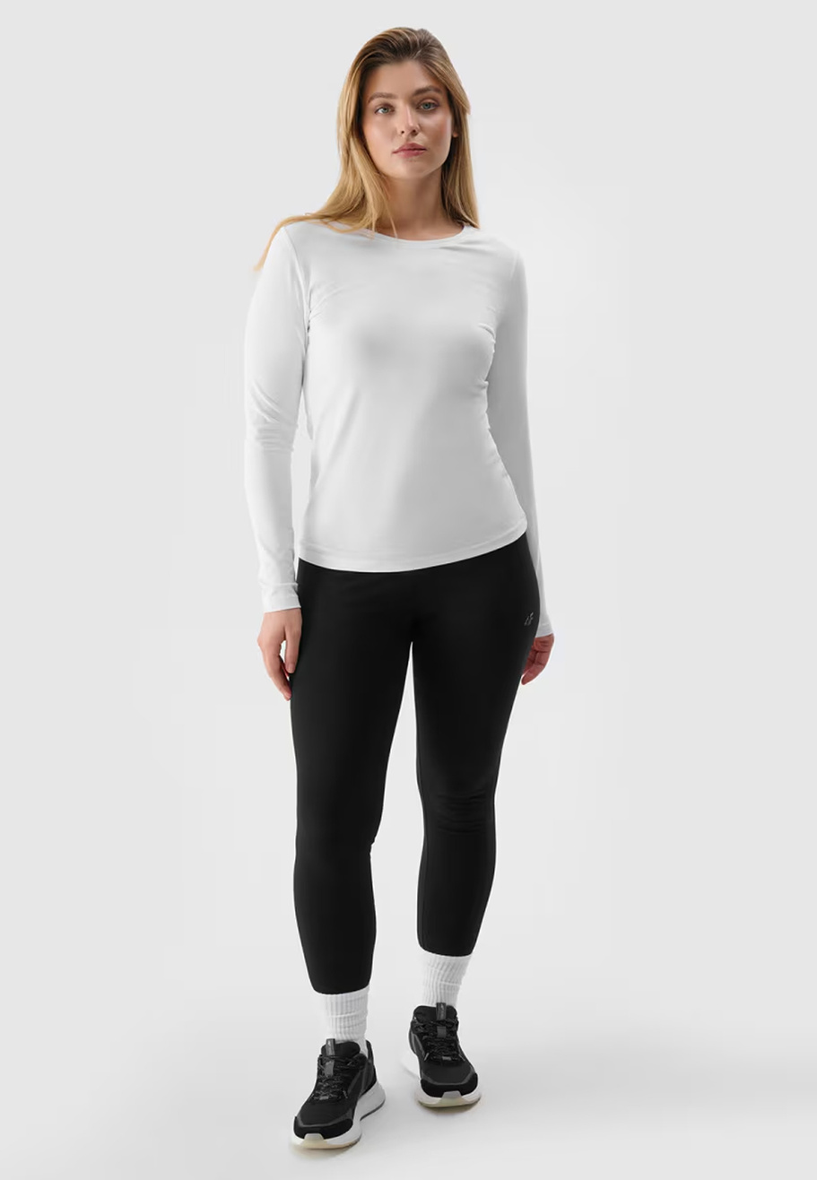 Longsleeve Damski 4F Slim Gładki Koszulka z Długim Rękawem Biała 4FWSS24TLONF218