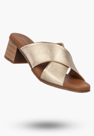 Klapki Damskie Skórzane Buty Eleganckie Na Słupku Złote Maciejka E7390-25/00-1
