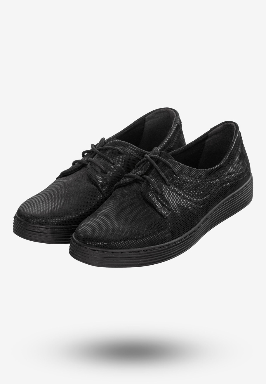 Tenisówki Damskie Buty Ze Skóry Naturalnej Czarne Helios 344