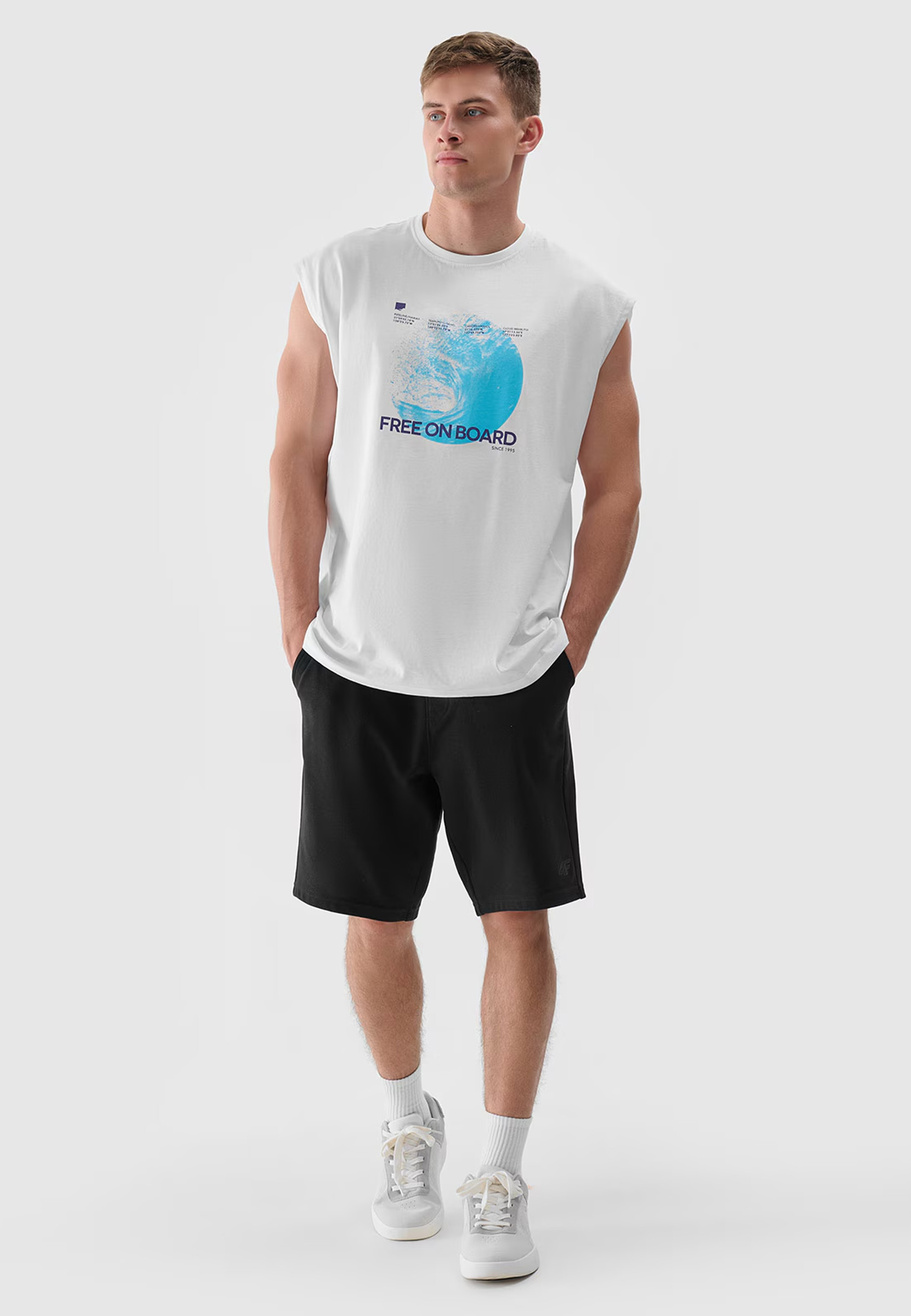 Tank Top Męski 4F Oversize Z Nadrukiem Koszulka Biała 4FRSS24TSLEM148