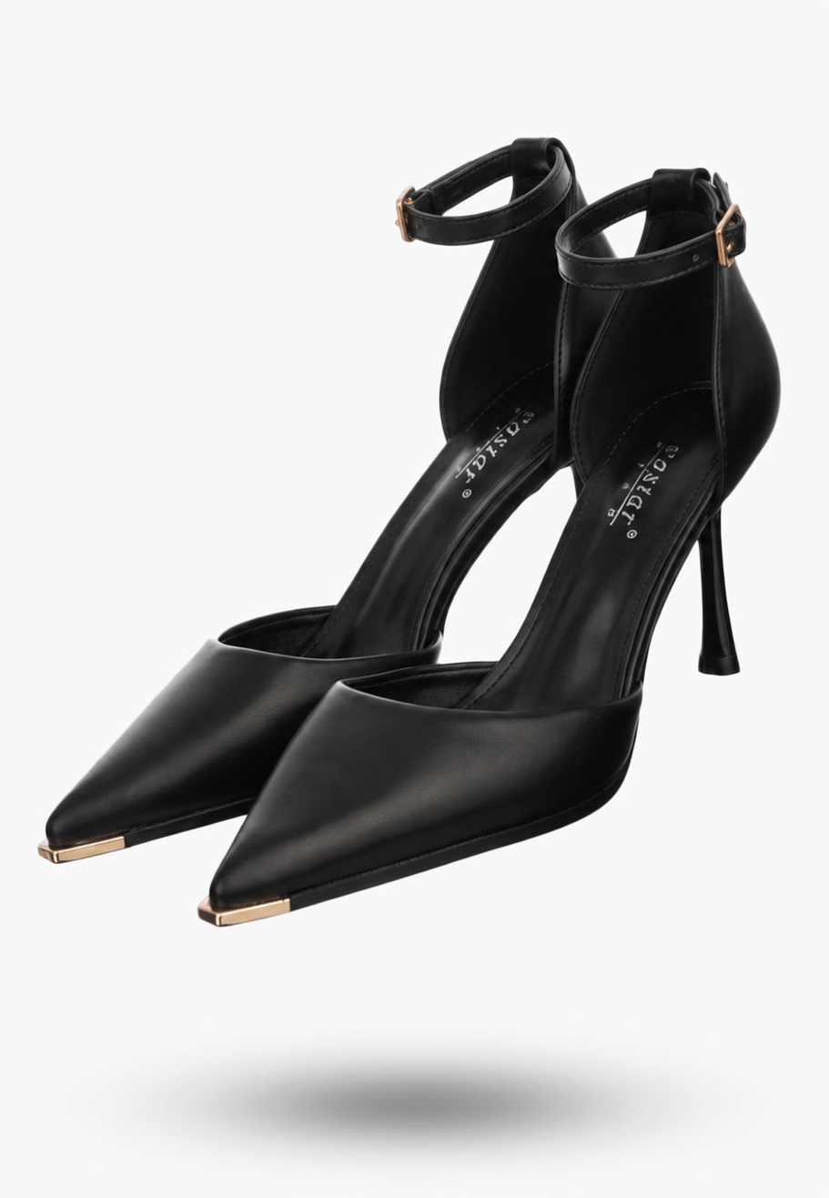 Szpilki Damskie Ekoskóra Buty Na Szpilce Z Paskiem Eleganckie Czarne
