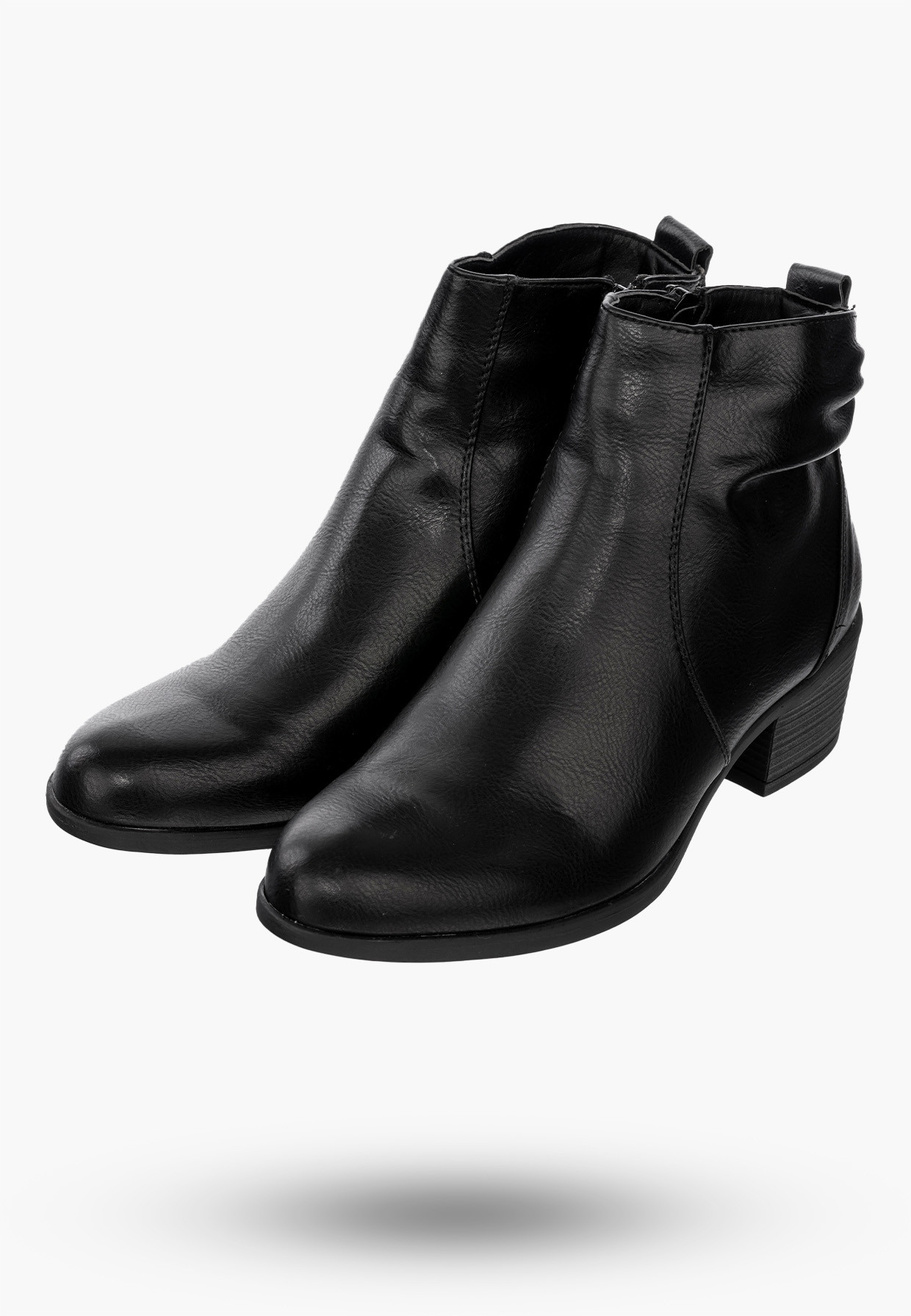 Buty Damskie Botki Ekoskóra Ocieplane Na Klocku Eleganckie Na Zimę Czarne RMR1919-1