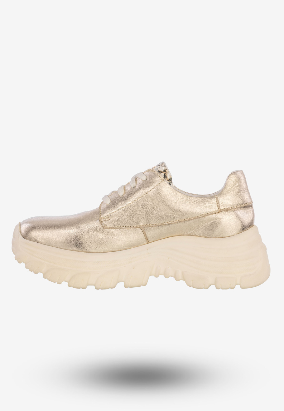 Sneakersy Buty Damskie Półbuty Skórzane Sportowe Złote Eleganckie 2365A