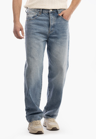Jeansy Męskie Jeansowe Proste Luźne Straight Spodnie Ciemny Denim