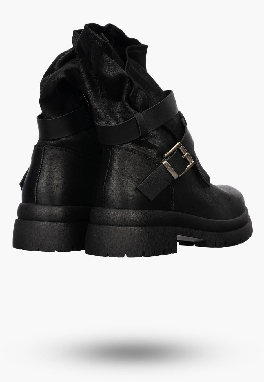 Botki Damskie Ekoskóra Buty Z Paskami Ocieplane Casual Czarne