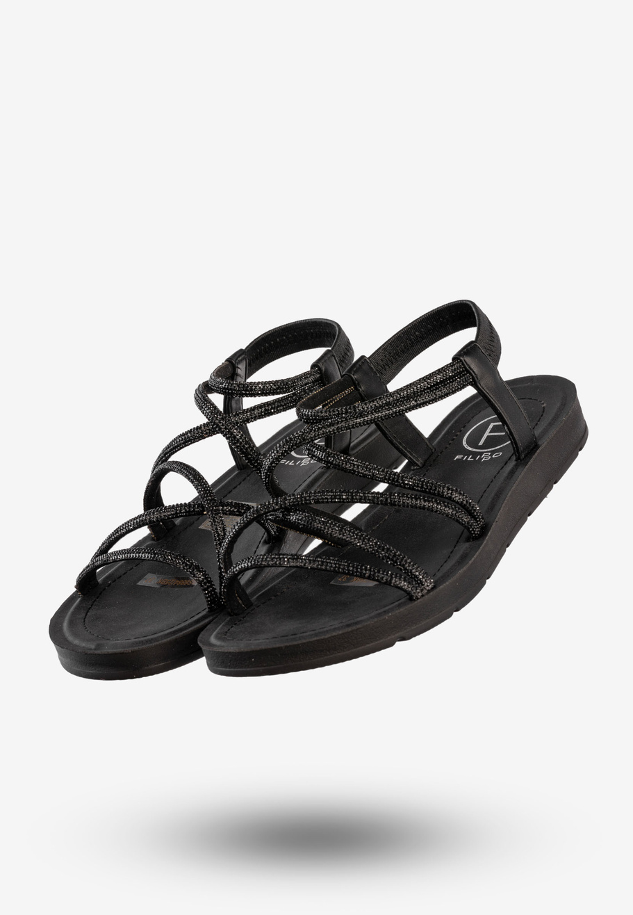 Sandały Damskie Buty Eleganckie Błyszczące Na Lato Czarne Filippo DS6884/25BK