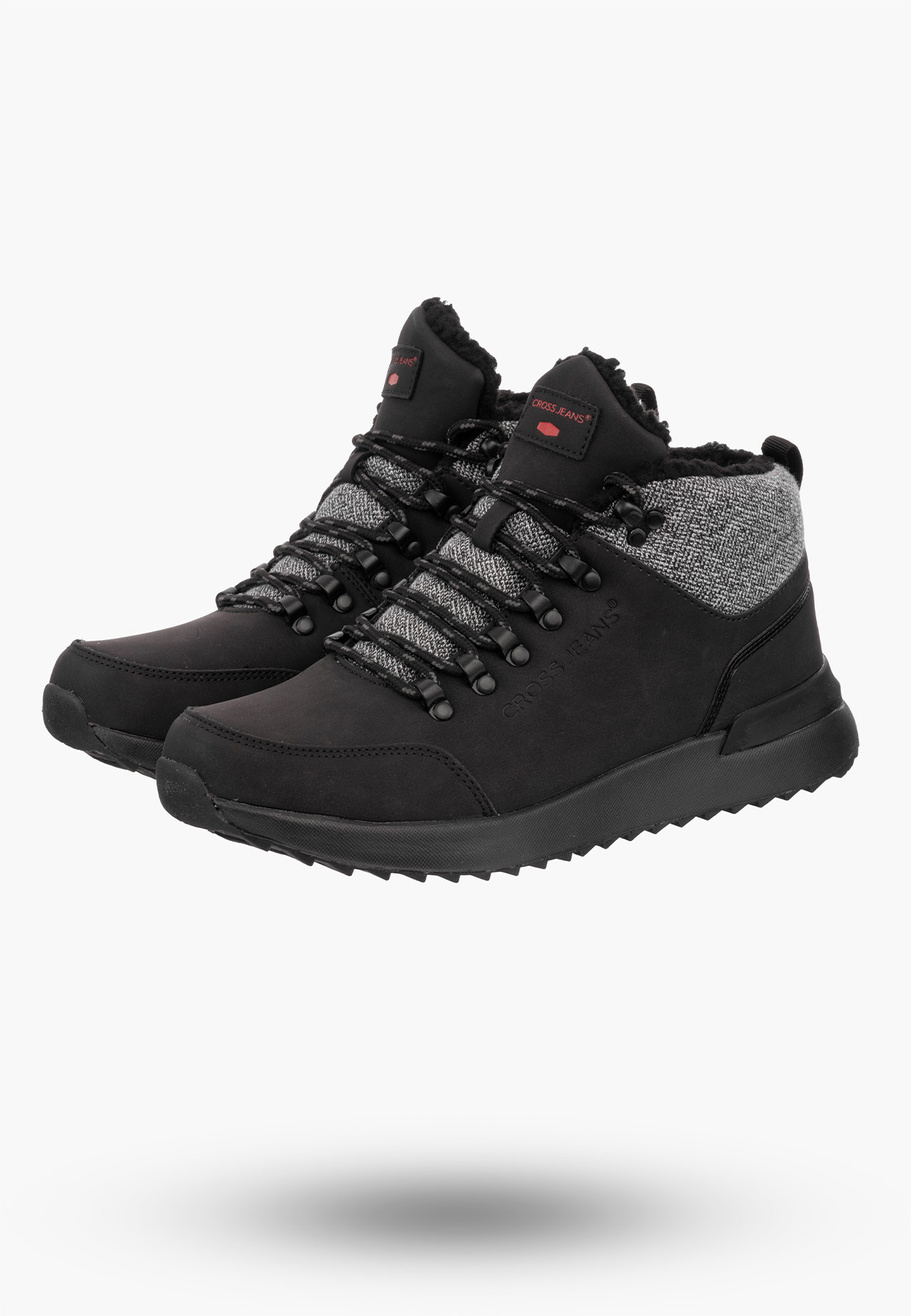 Buty Męskie Cross Jeans Trzewiki Czarne Ocieplane EE1R4113C
