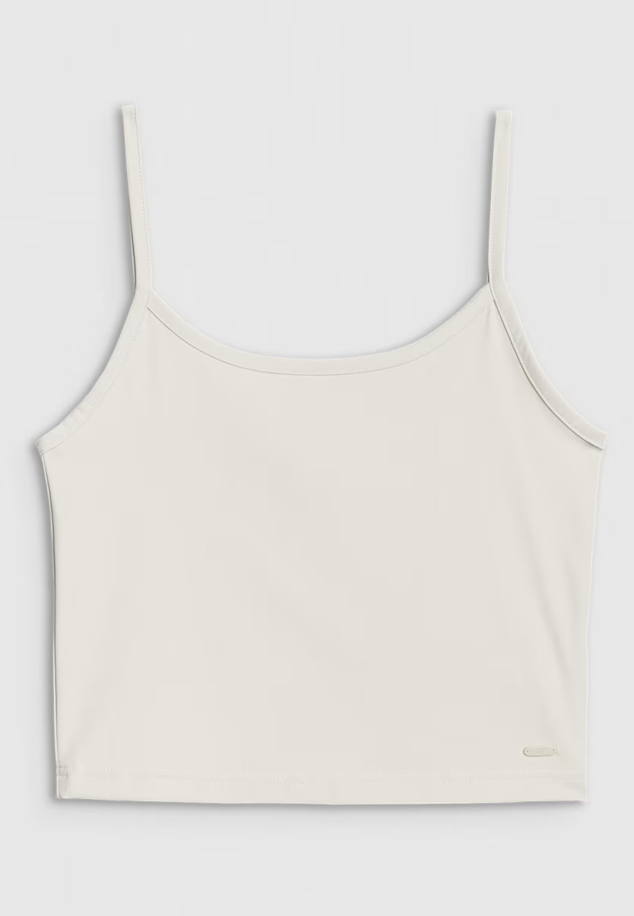Crop-top Damski 4F Slim Fit Koszulka Na Ramiączkach Beżowa 4FWSS25TSLEF127