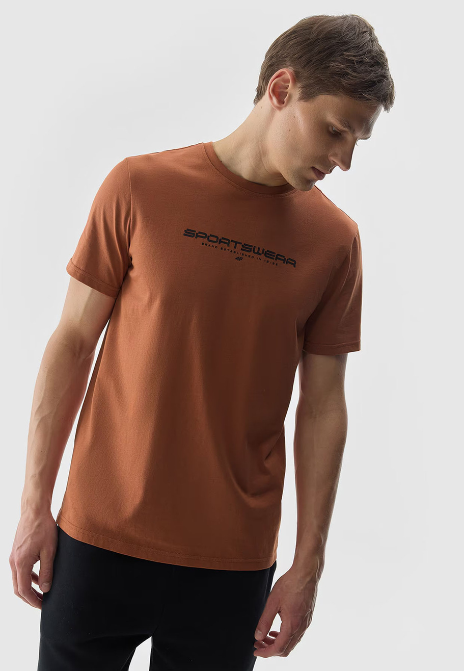 Koszulka Męska 4F Sportowy T-shirt Brązowy Regular TTSHM1156