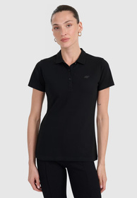 Koszulka Polo Damska 4F Slim Z Kołnierzem Klasyczna Czarna 4FWMM00TPTSF365