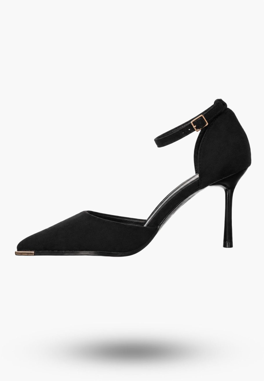 Szpilki Damskie Ekoskóra Buty Zamszowe Z Paskiem Eleganckie Czarne