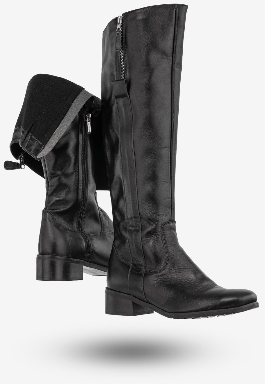 Kozaki Damskie Skórzane Buty Ocieplane Na Zimę Szewczyk Czarne 316