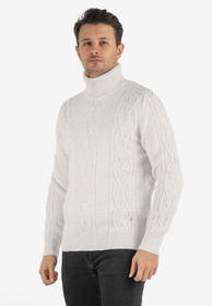 Sweter Męski Golf Biały Gruby Zimowy Wełniany Ciepły