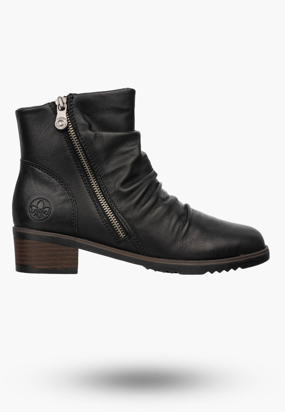 Botki Damskie RIEKER Skórzane Buty Ocieplane Casual Czarne Y0556-00