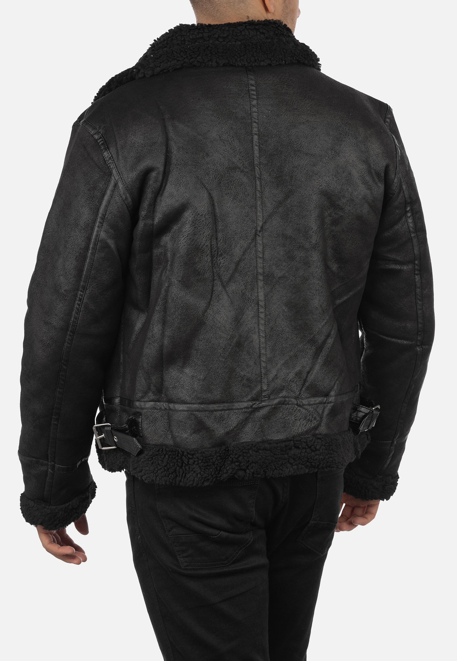 Kożuch Męski Kurtka Czarna Pilotka Slim Fit 15-K-2024
