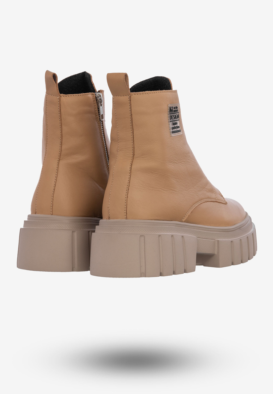 Botki Damskie Buty Skórzane Trapery Na Zimę Camel 1292