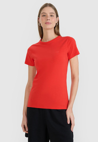 Koszulka Damska 4F T-shirt Slim Fit Gładki Czerwony 4FWMM00TTSHF2255