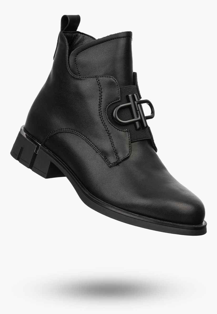 Botki Damskie FILIPPO Skórzane Buty Ocieplane Na Zimę Eleganckie Czarne