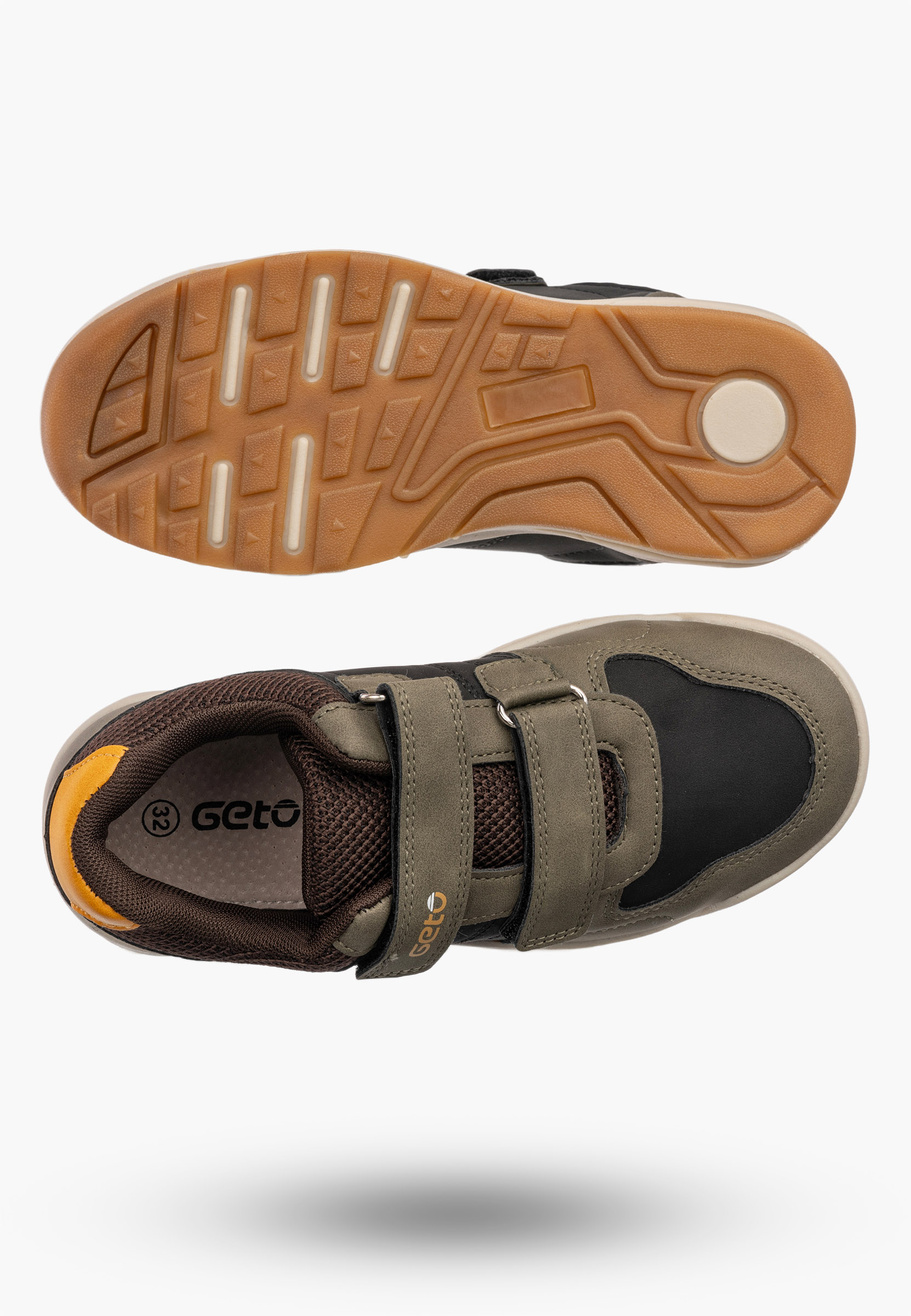 Sneakersy Chłopięce Buty Sportowe Skórzana Wkładka Na Rzepy Khaki