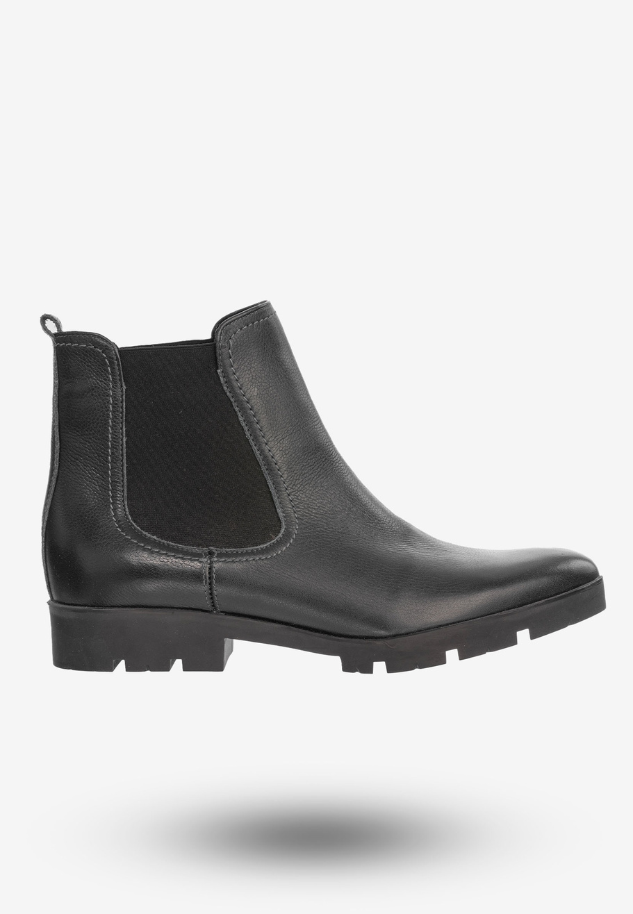 Buty Damskie Botki Ze Skóry Naturalnej Na Płaskim Obcasie Na Zimę Granatowe B-117/3