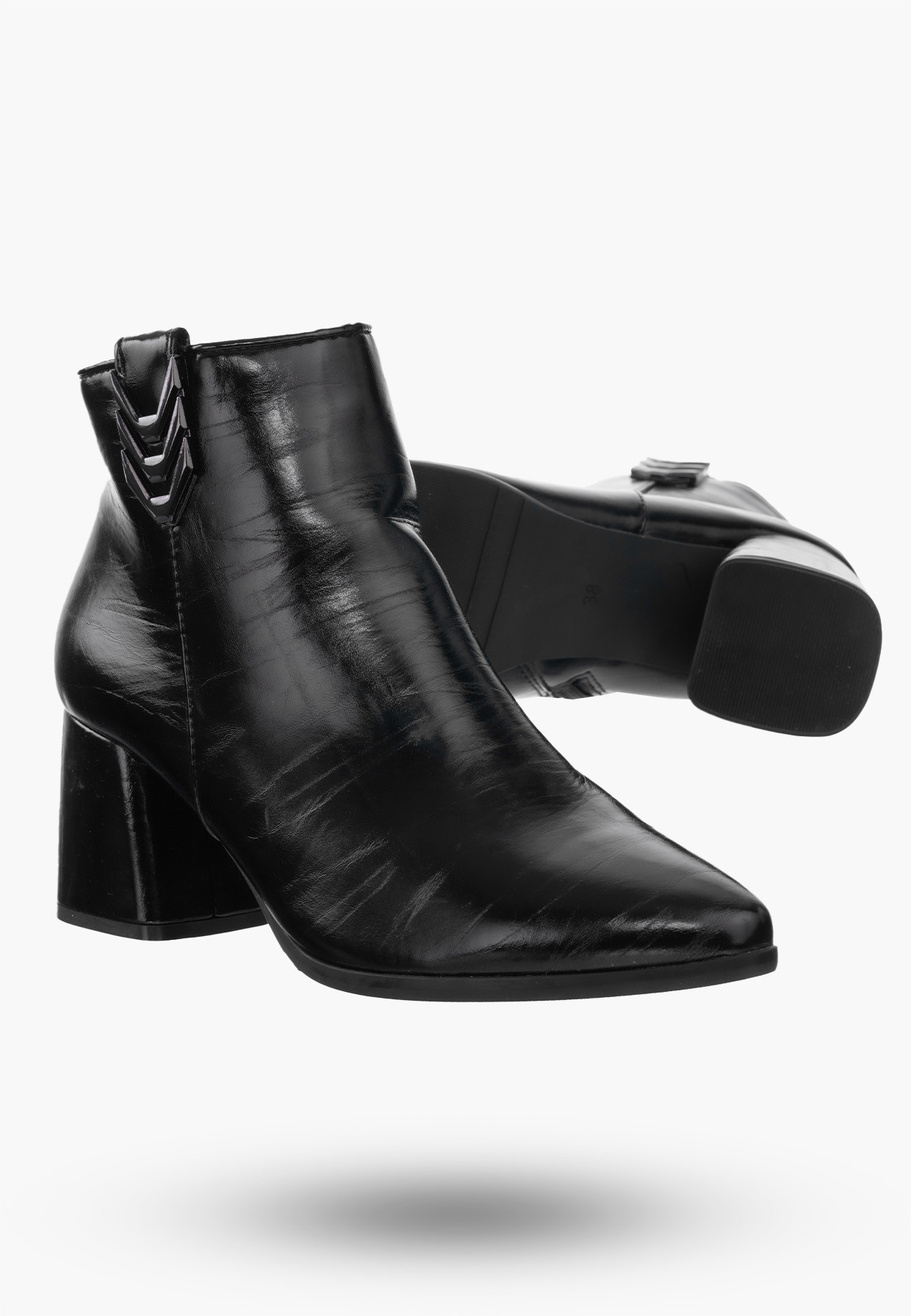 Buty Damskie Botki Ocieplane Ekoskóra Czarne Na Klocku Na Zimę RMR2025-4