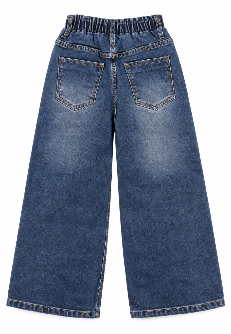 Jeansy Dziewczęce Szerokie z Kokardkami Wysoki Stan Denim Niebieskie