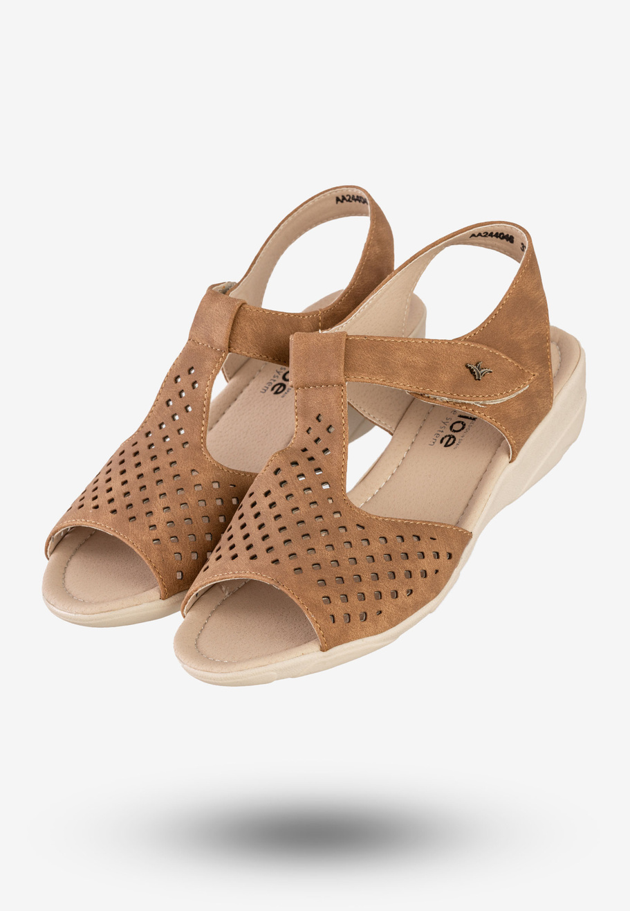 Sandały Damskie Ekoskóra Buty Na Wiosnę Lato Aloeloe Camel AA244046