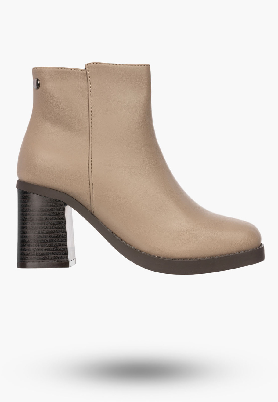 Botki Damskie JEZZI Buty Ekoskóra Ocieplane Eleganckie Beżowe