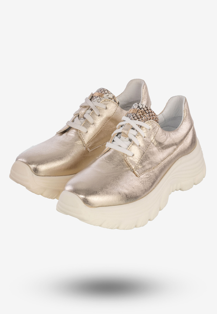 Sneakersy Buty Damskie Półbuty Skórzane Sportowe Złote Eleganckie 2365A