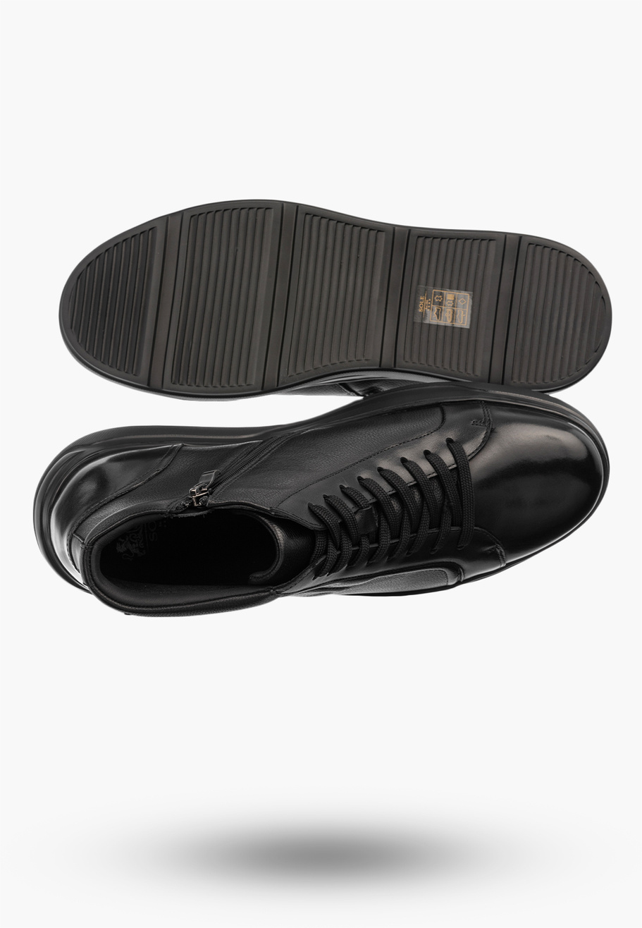 Trzewiki Skórzane Męskie Buty Sneakersy Wysokie PREMIUM SOLE Czarne