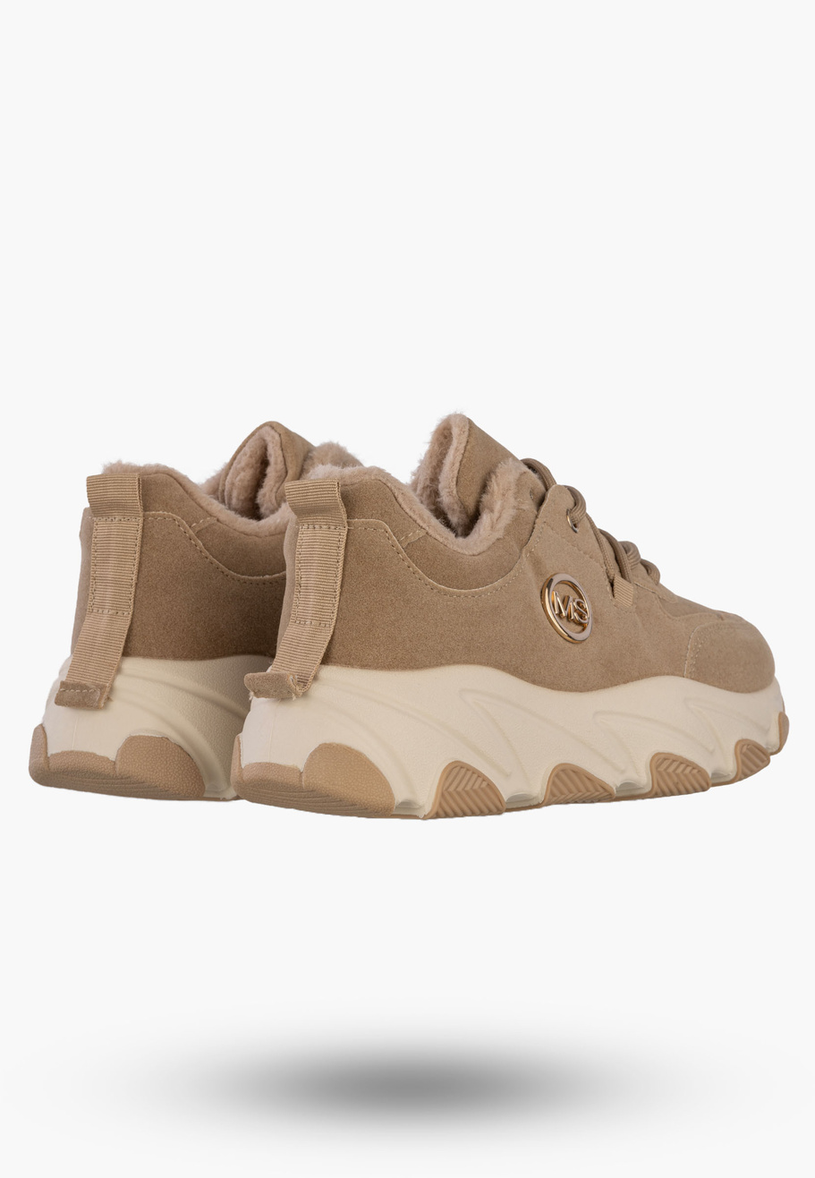 Sneakersy Damskie Ekoskóra Ocieplane Botki Zimowe Buty Sportowe Khaki