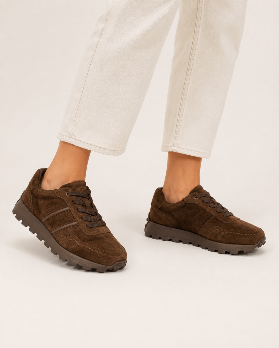 Sneakersy Damskie Skórzane Buty Sportowe Półbuty Brązowe D&A