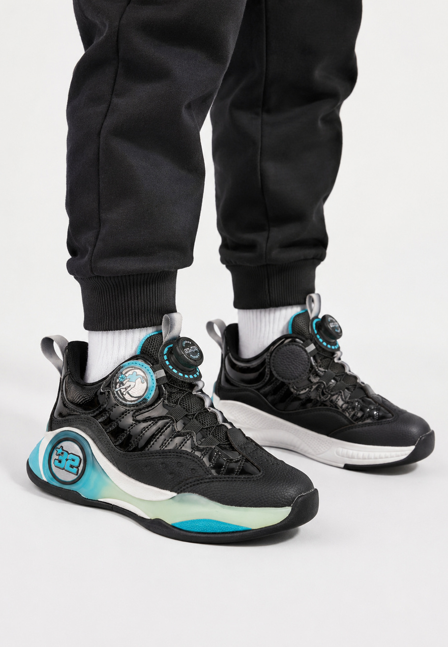 Sneakersy Dziecięce Buty Sportowe Z Pokrętłem Czarne/Niebieskie APAWWA