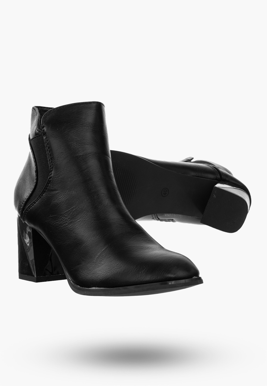 Buty Damskie Botki Ze Skóry Ekologicznej Czarne Ocieplane Na Zimę RMR2023-3