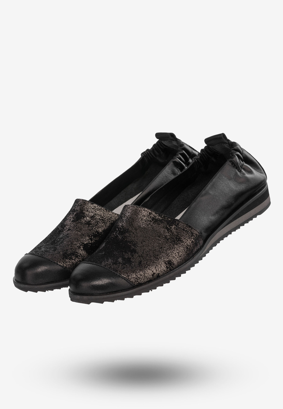 Baleriny Damskie Buty Ze Skóry Naturalnej Czarne Korda 1539