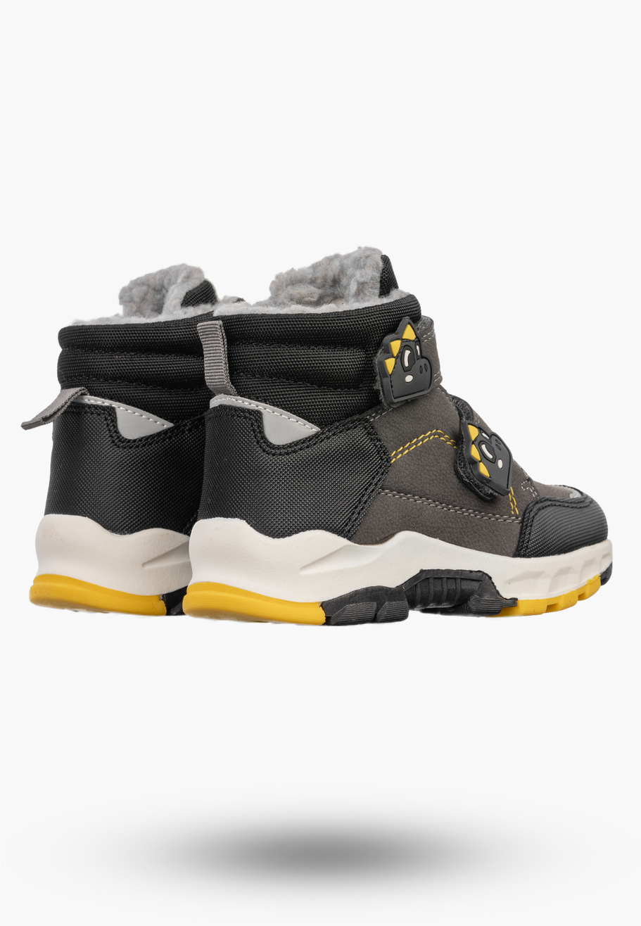 Buty Dziecięce Zimowe Ekoskóra Sneakersy Ocieplane Na Rzepy Trapery Szare