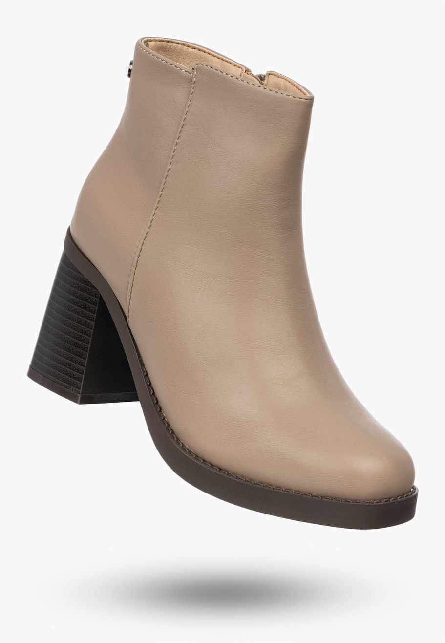 Botki Damskie JEZZI Buty Ekoskóra Ocieplane Eleganckie Beżowe