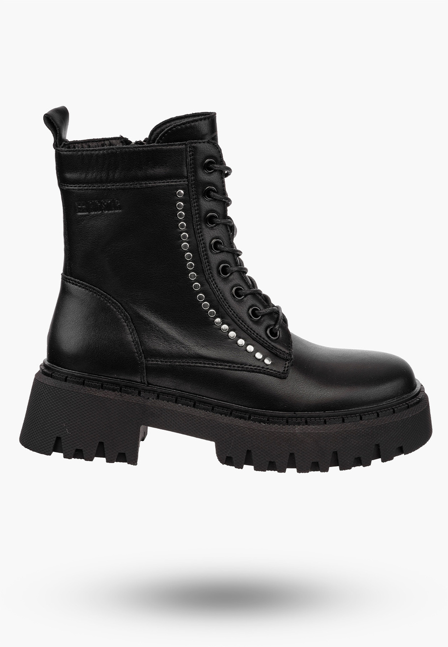 Buty Damskie BIG STAR Botki Skórzane Czarne Trapery OO274A255