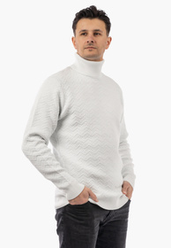 Sweter Męski Golf Zimowy Wełniany Ciepły Klasyczny Elegancki Biały