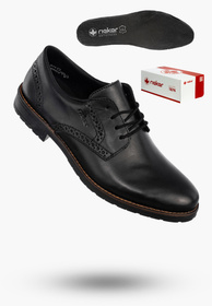 Buty Męskie RIEKER Półbuty Skórzane Eleganckie Czarne 14642-00