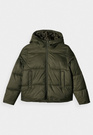 Kurtka Chłopięca 4F Puchowa Oversize Z Kapturem Pikowana Khaki 4FJWAW24TDJAM463
