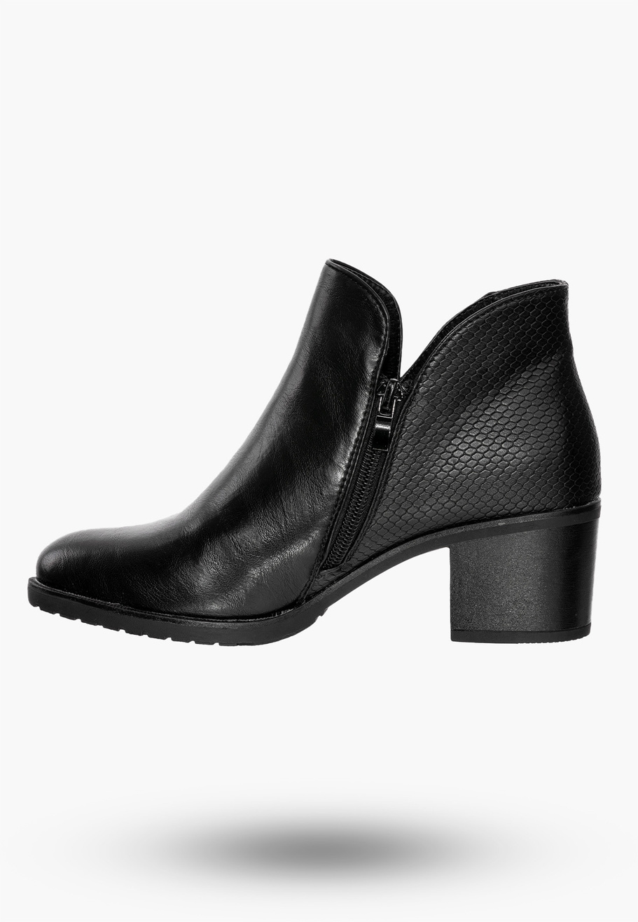 Buty Damskie Botki Ekoskóra Ocieplane Na Klocku Na Zimę Modne Czarne ASA128-33