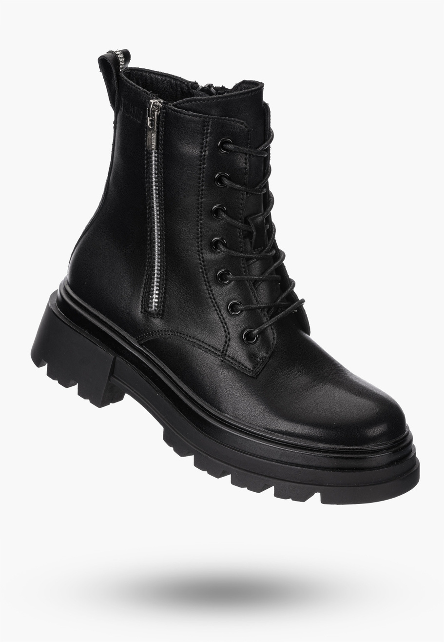 Buty Damskie BIG STAR Botki Skórzane Ocieplane Czarne OO274A257