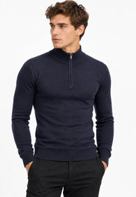 Sweter męski granatowy cienki z półzamkiem i półgolfem gładki casual