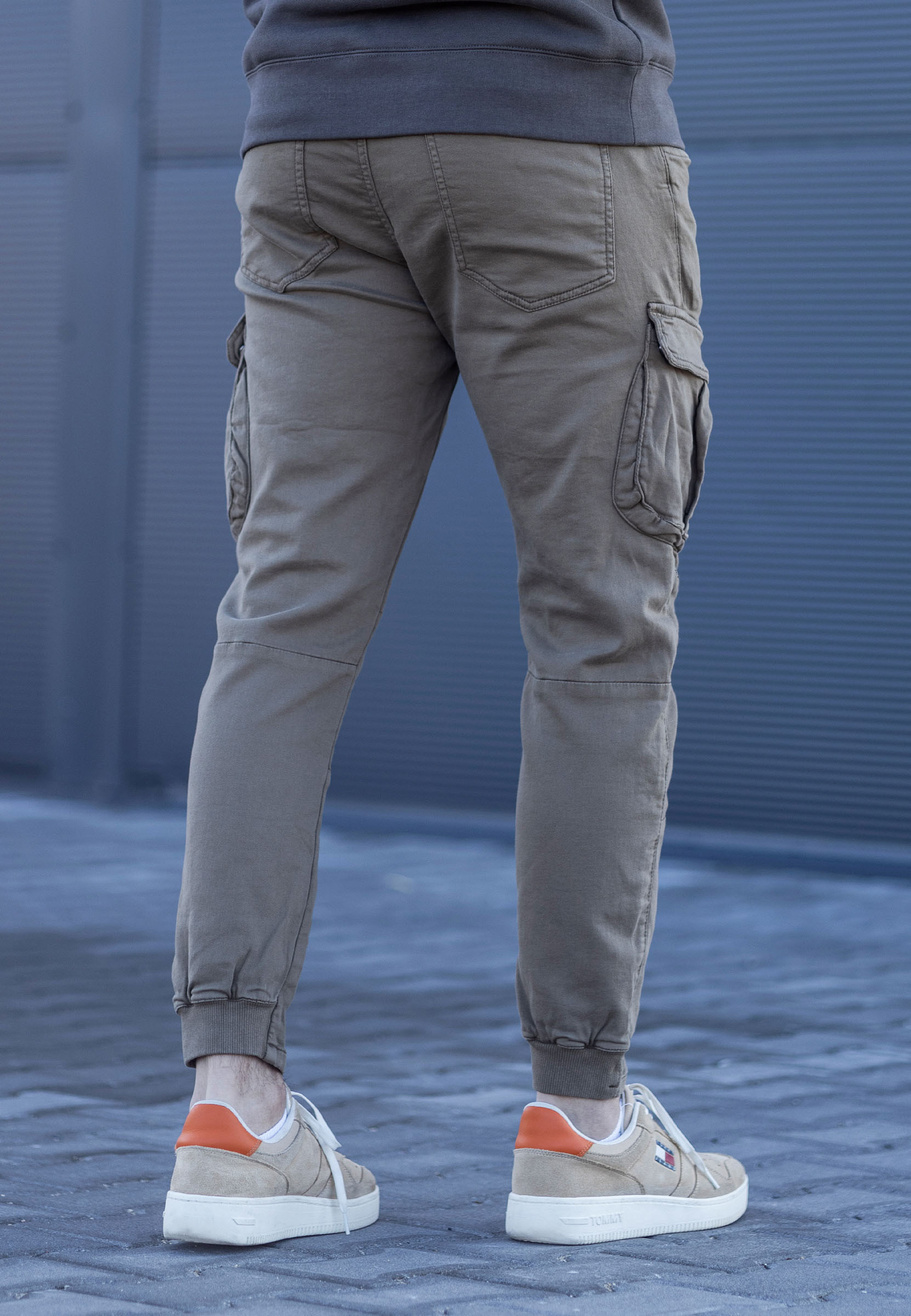 Spodnie Męskie Joggery Brązowe Bawełniane Dopasowane A-3009