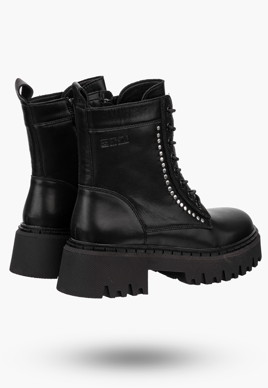 Buty Damskie BIG STAR Botki Skórzane Czarne Trapery OO274A255