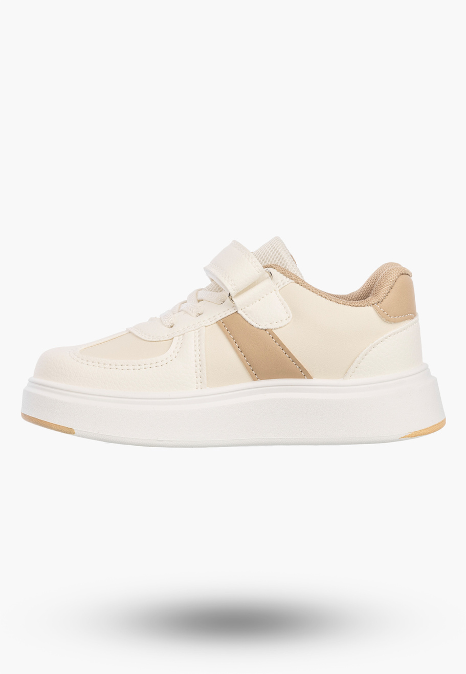 Sneakersy Dziecięce Ekoskóra Buty Na Rzepy Sportowe Klasyczne Beżowe Cllibee